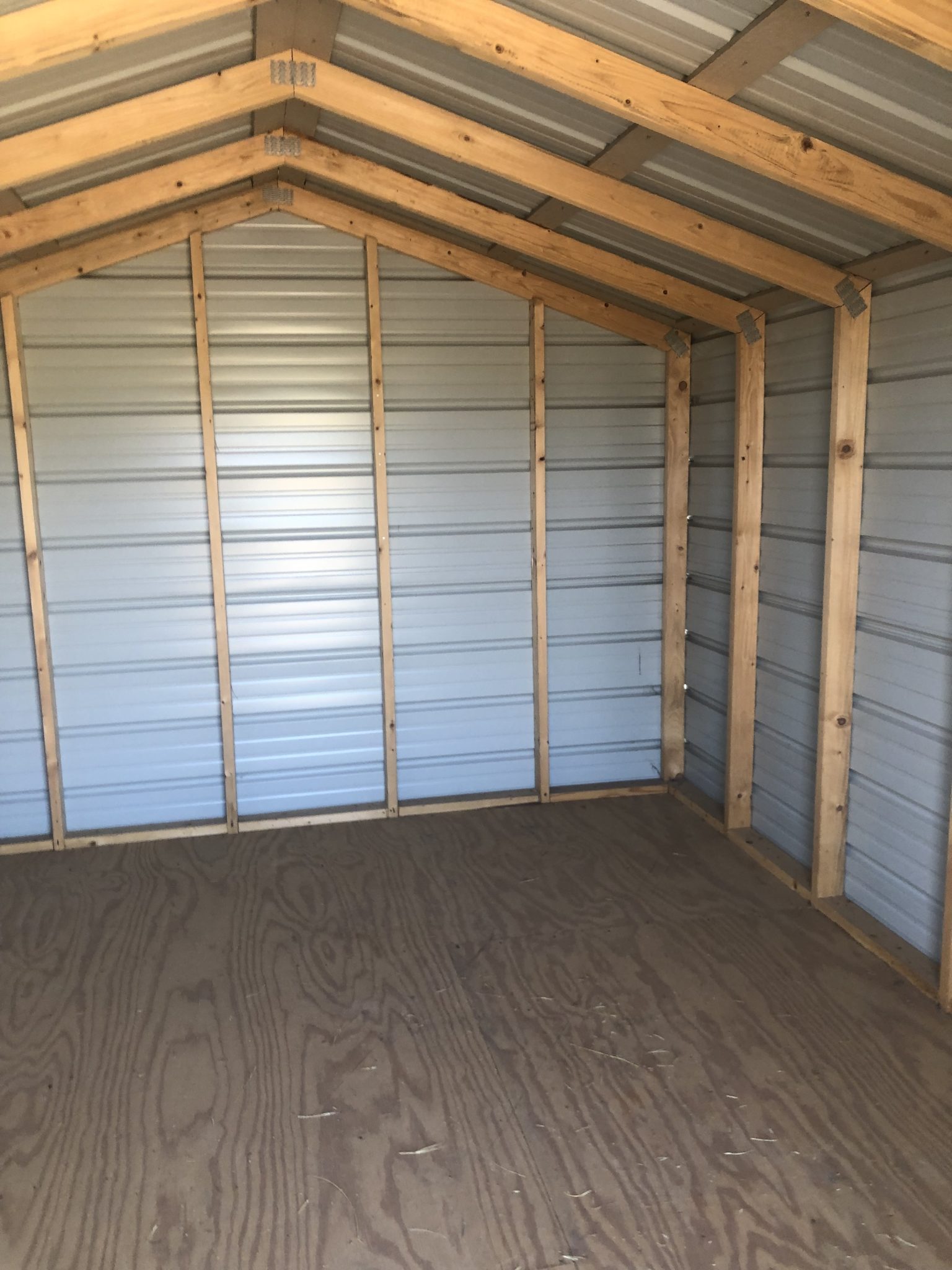 10 x 12 Metal Shed - Stoned Colored Walls with White Trim and Roof ...